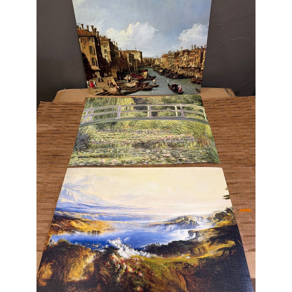 Masterpiece Art Prints Set Monet Canaletto John Martin Landscape Canvas Texture